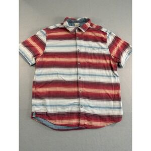 Carbon 2 Cobalt Button Down Shirt Mens Large Red Blue Striped Cotton Gauze SS